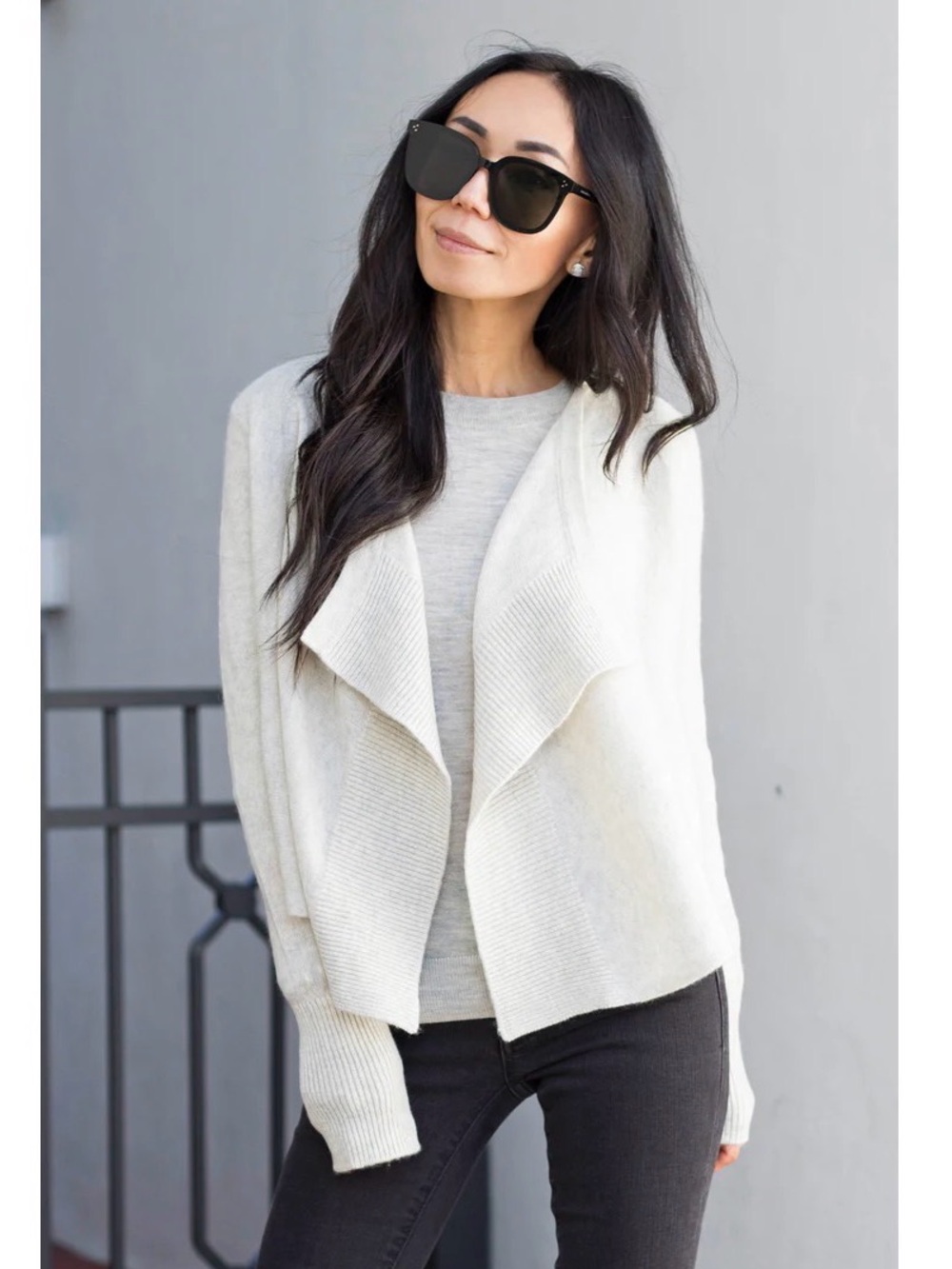 Pine Cashmere NWT Draped Open-Front Women's Cardigan Sweater in Light Gray